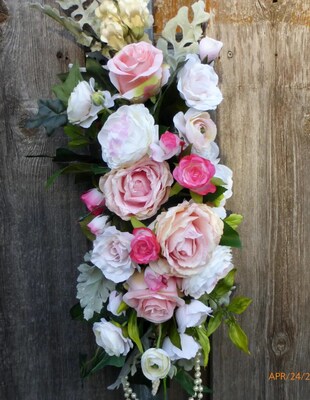 Wedding Arch Flowers, Blush Pink, Fuchsia and White Rose swag - image4